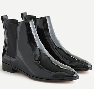J Crew Patent Leather Booties NWOT Chelsea Pull-On Black Crinkled 7.5